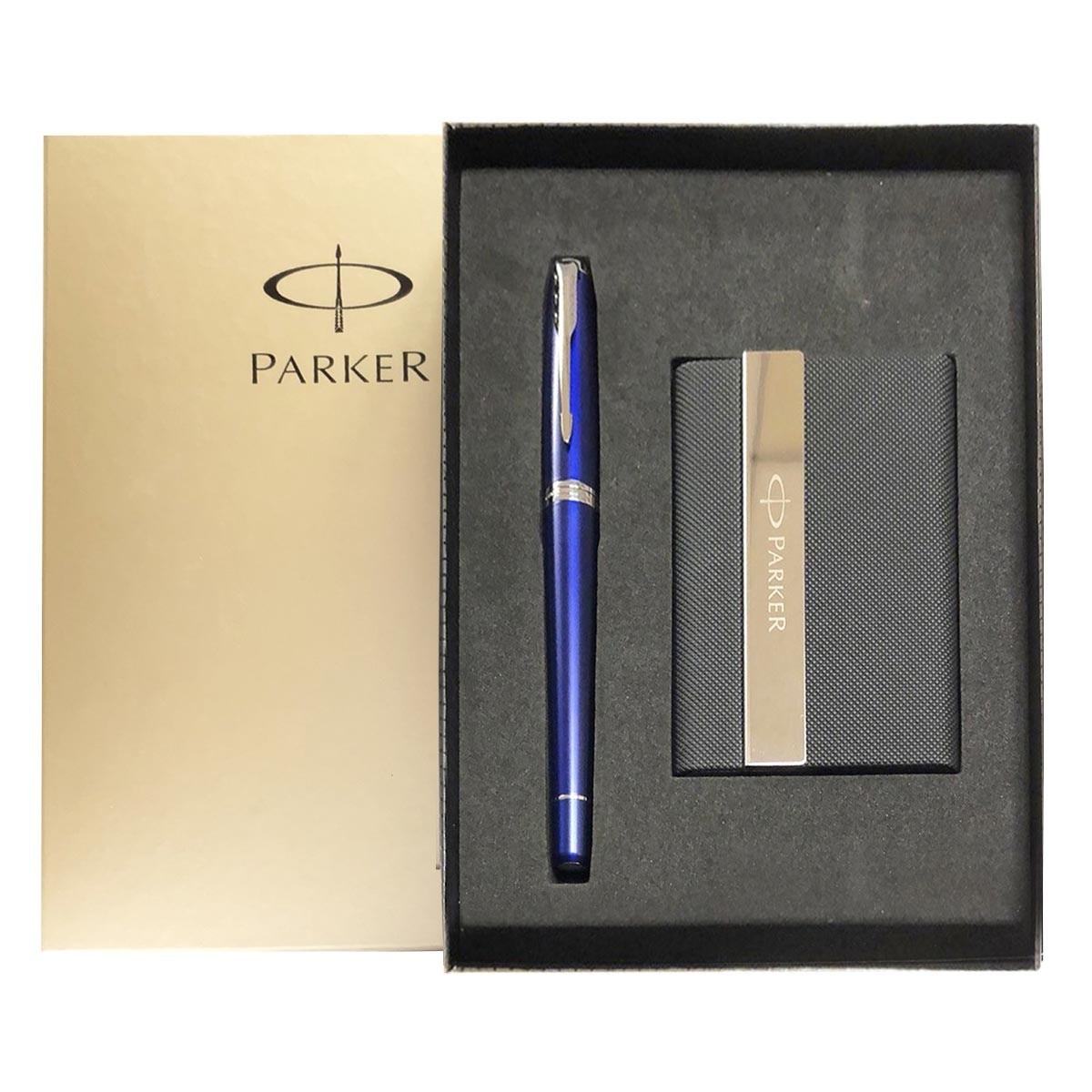 Parker 紳士星空藍白夾鋼珠筆名片禮盒