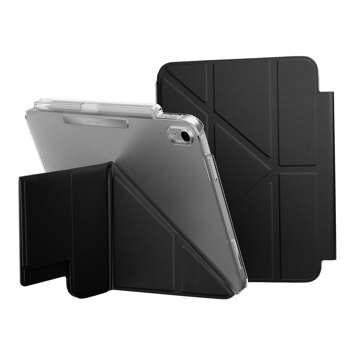 MAGEASY Facet 全方位支架透明背蓋保護套 (筆槽款) 適用於 2022 iPad 10 & 2025 iPad A16 黑色