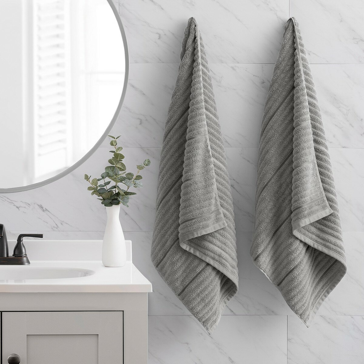 Welhome 波紋純棉浴巾 76公分 X 147公分 灰