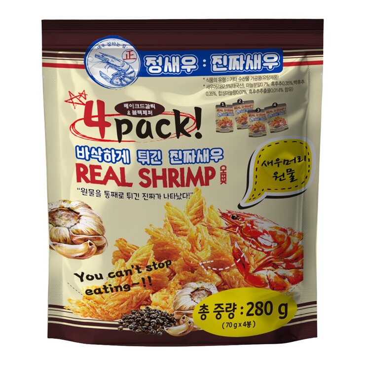 Real Shrimp 脆蝦頰 蒜香黑胡椒風味 70公克 X 4入