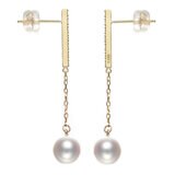 Tokyo Pearl 0.07克拉 18K黃K金 6.5公釐 - 7.0公釐 Akoya珍珠鑽石耳環