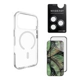 MAGEASY Bright M 不發黃軍規磁吸透明殼 iPhone 17 Pro(白磁圈) + 鏡頭保護貼Lenz鈦合金(迷霧鈦) + Vetro 9H 鋼化玻璃保護膜