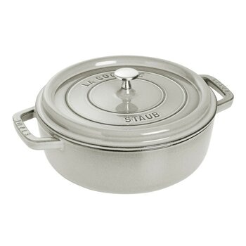 Staub 雙耳圓形鑄鐵淺燉鍋 含鋼頭鍋蓋 26公分 松露白