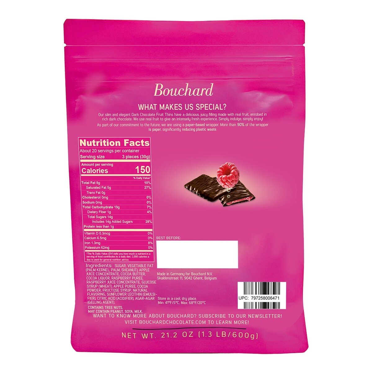 Bouchard 覆盆子風味可可薄片 600公克