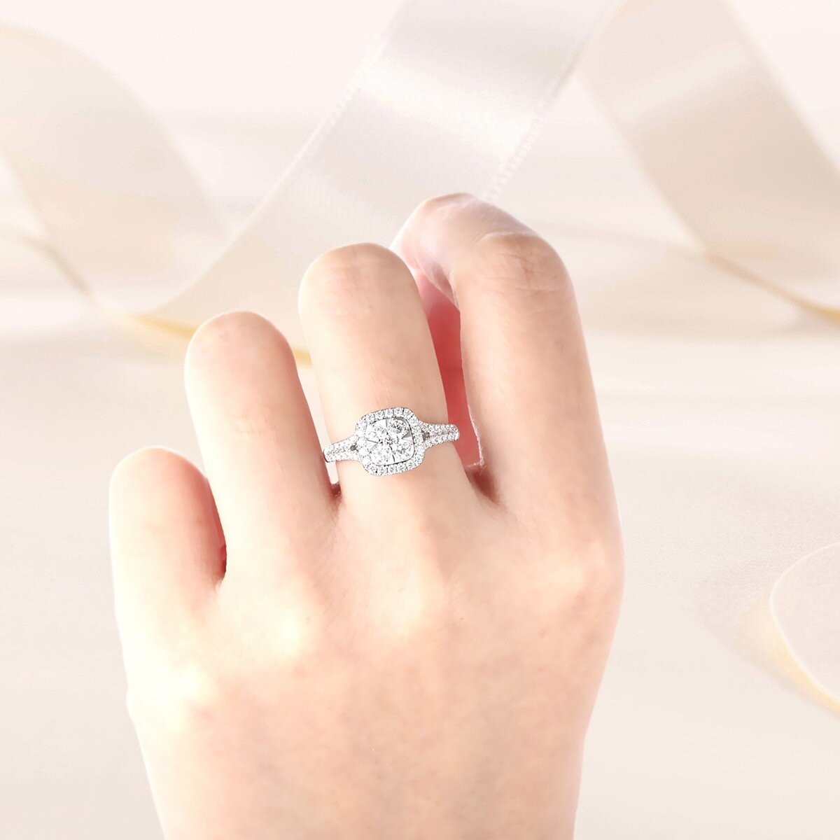 0.85 克拉 14K白K金 圓形鑽石戒指 VS2/I