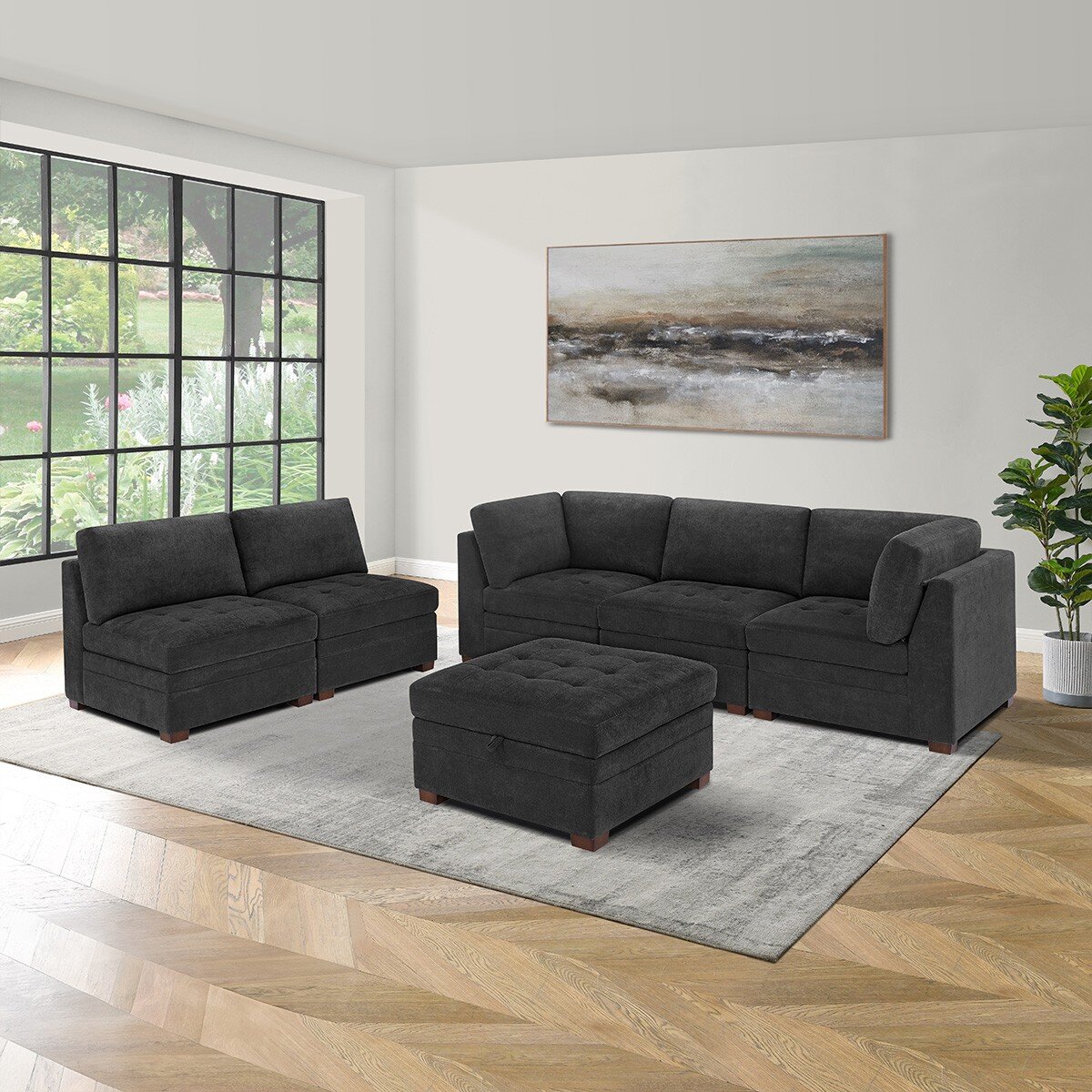 Thomasville 布面L型沙發附腳凳