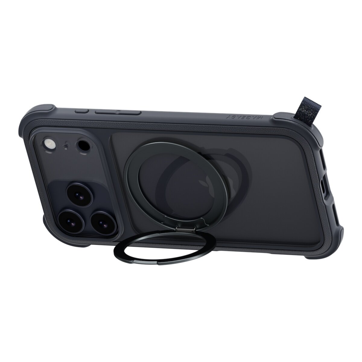 MAGEASY Odyssey Stand M 超軍規防摔磁吸支架手機殼 iPhone 17 Pro Max(皮革午夜) + 鏡頭保護貼Lenz 鈦合金(迷霧鈦) + Vetro 9H 鋼化玻璃保護膜