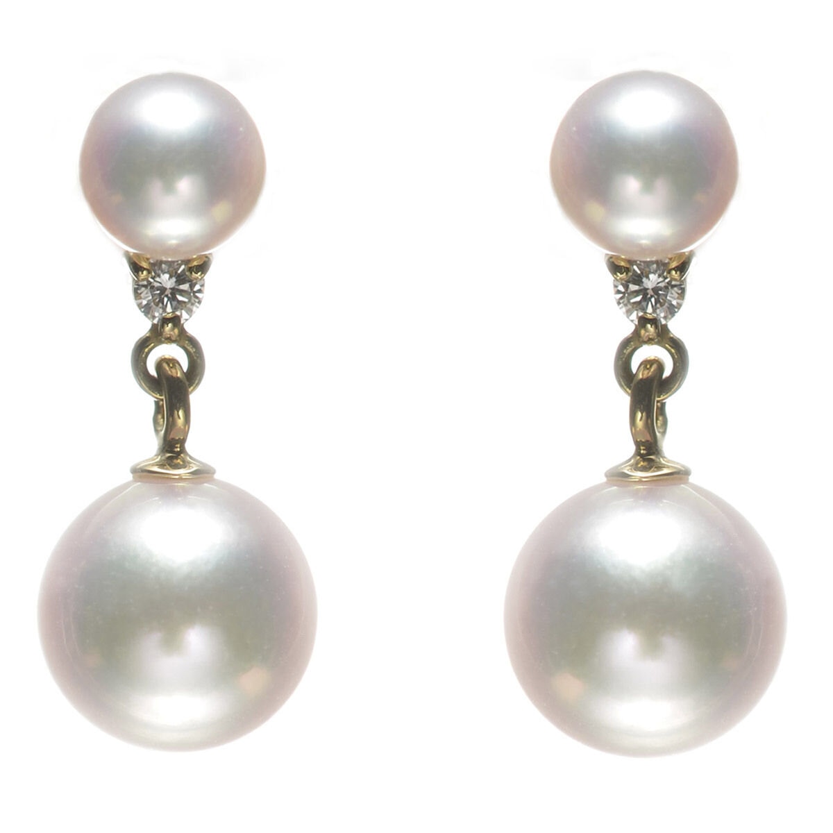 Tokyo Pearl 0.02克拉 18K黃K金 4.0公釐 - 6.5公釐 Akoya珍珠鑽石耳環