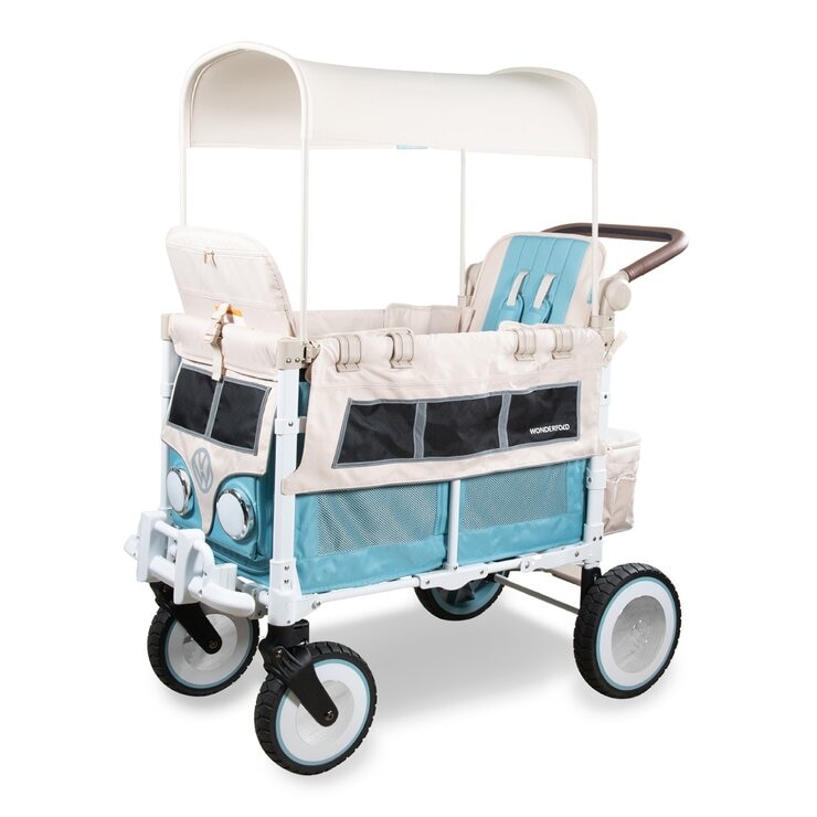 Wonderfold VW2 福斯聯名款雙人座推車 附防水地墊及折疊購物籃 邦迪藍