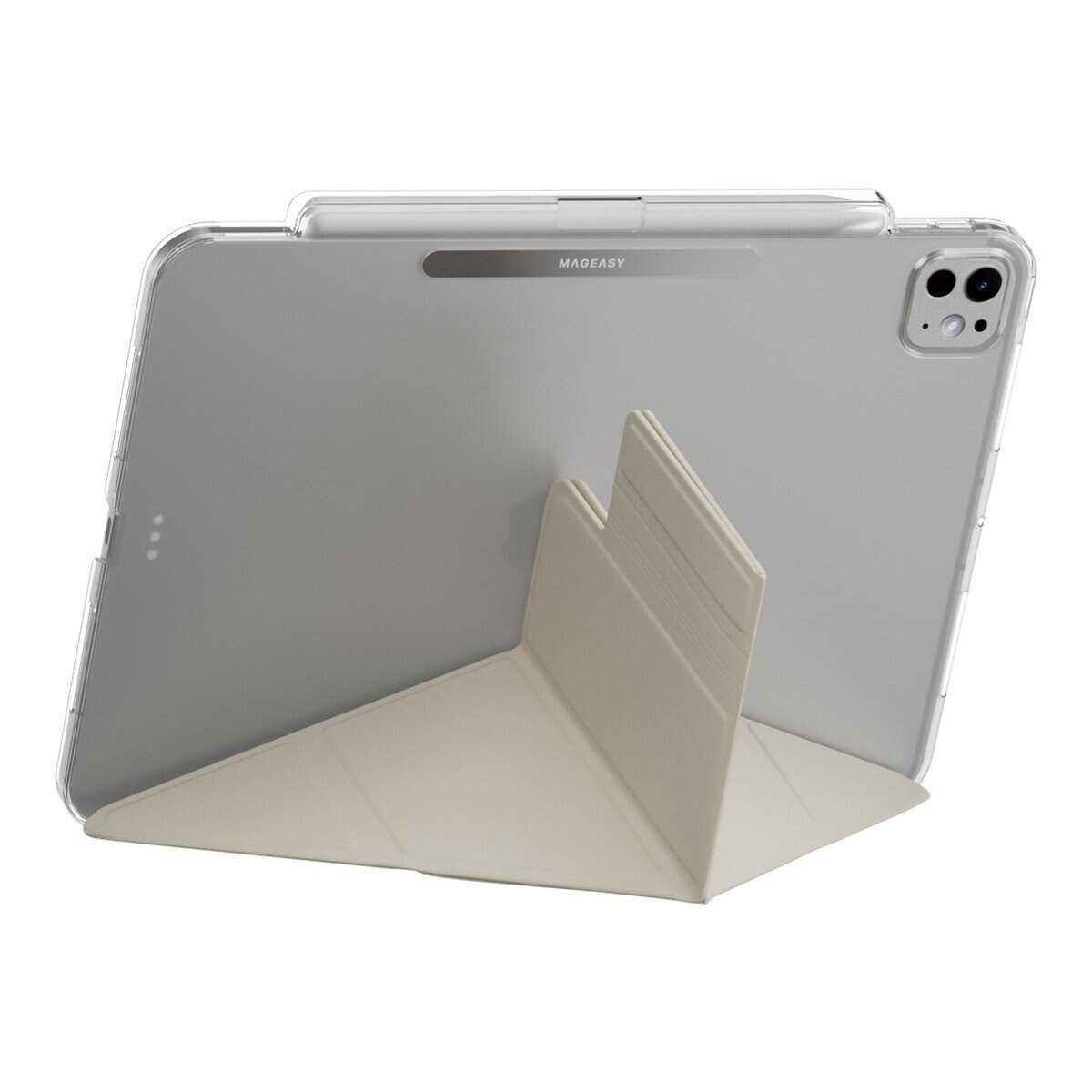 MAGEASY Facet 全方位支架透明背蓋保護套 (筆槽款) 適用於 2024 iPad Pro 11吋 星光白
