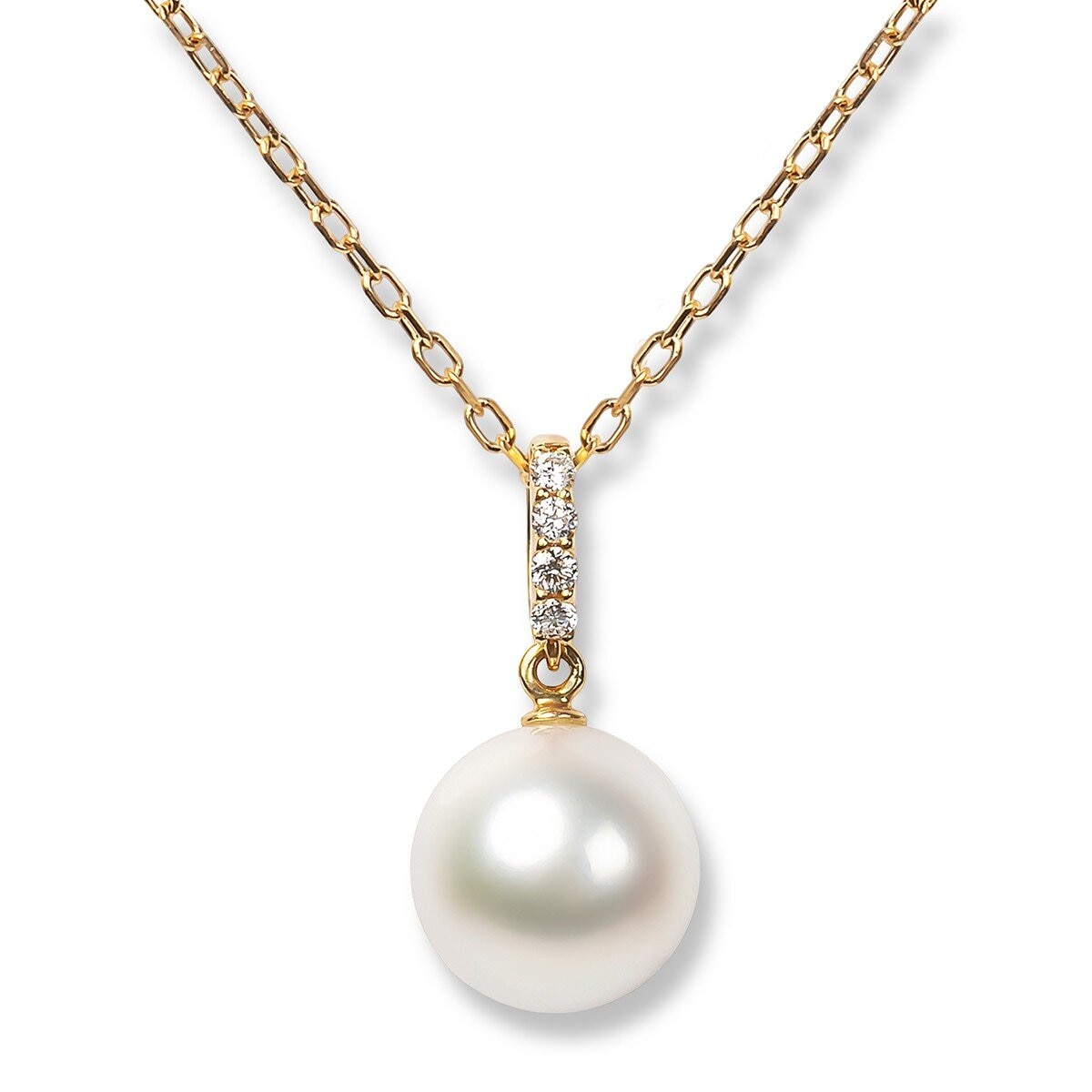 Tokyo Pearl 18K黃K金 8.5公釐 - 9.0公釐 Akoya 珍珠鑽石項鍊