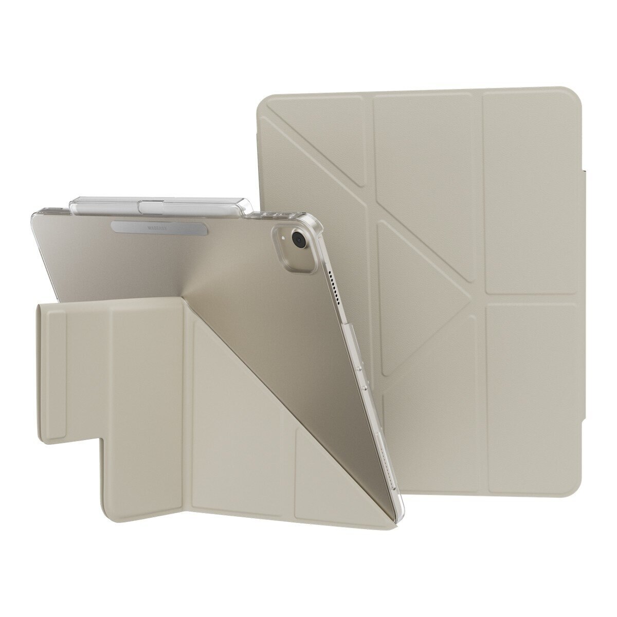 MAGEASY Facet 全方位支架透明背蓋保護套 (筆槽款) 適用於 2025 / M3 - 2024/ M2 iPad Air 13吋 & 2022 - 2020 iPad Pro 12.9吋 星光白