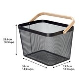 鐵網置物收納籃 木頭手把 2件組 黑