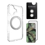 MAGEASY MagStand 360 M 磁吸旋轉支架防摔手機殼 iPhone 17 (透明) + 鏡頭保護貼Lenz(鼠尾草) + Vetro 9H 鋼化玻璃保護膜