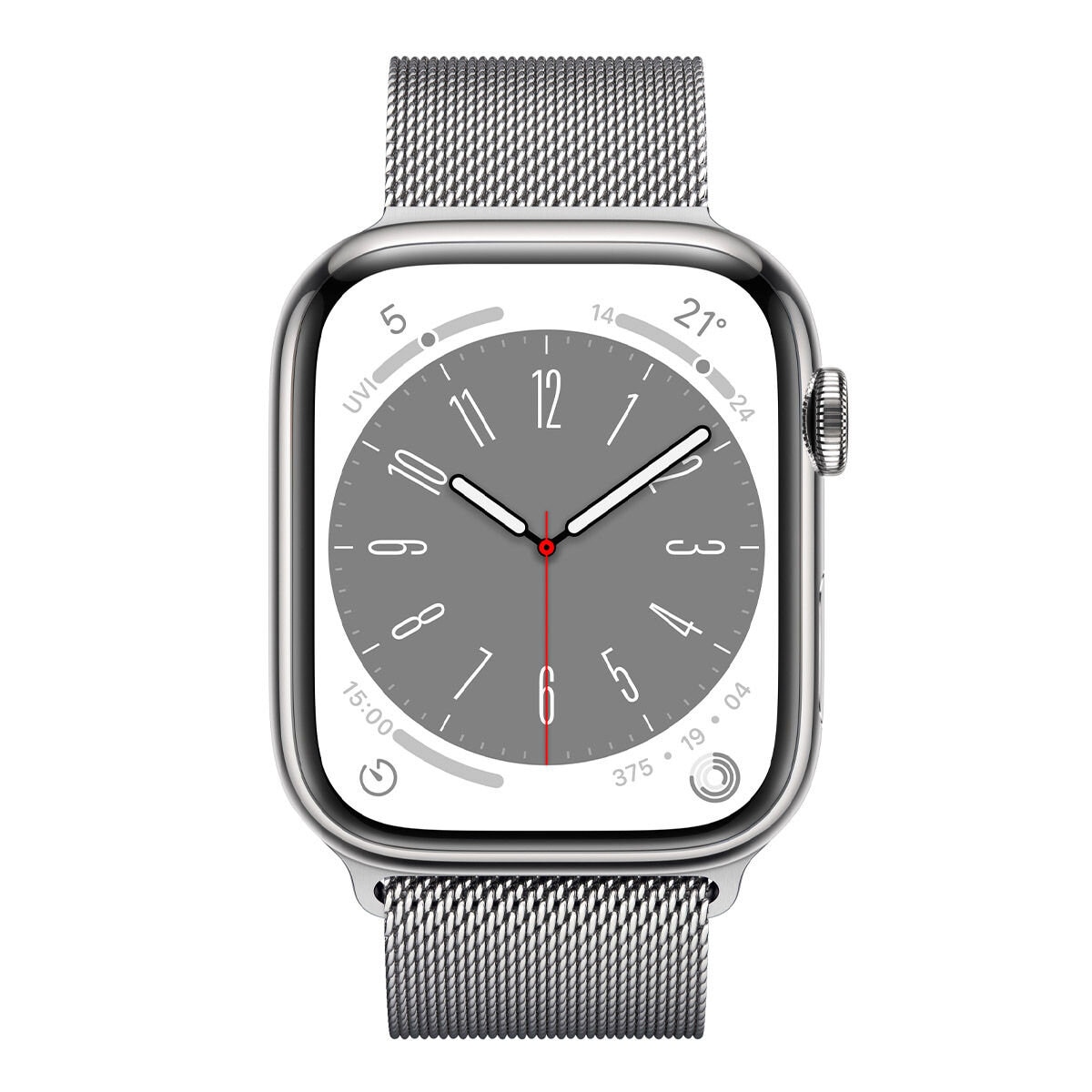 Apple Watch S8 (GPS + 行動網路) 45公釐銀色不鏽鋼錶殼銀色米蘭式錶環