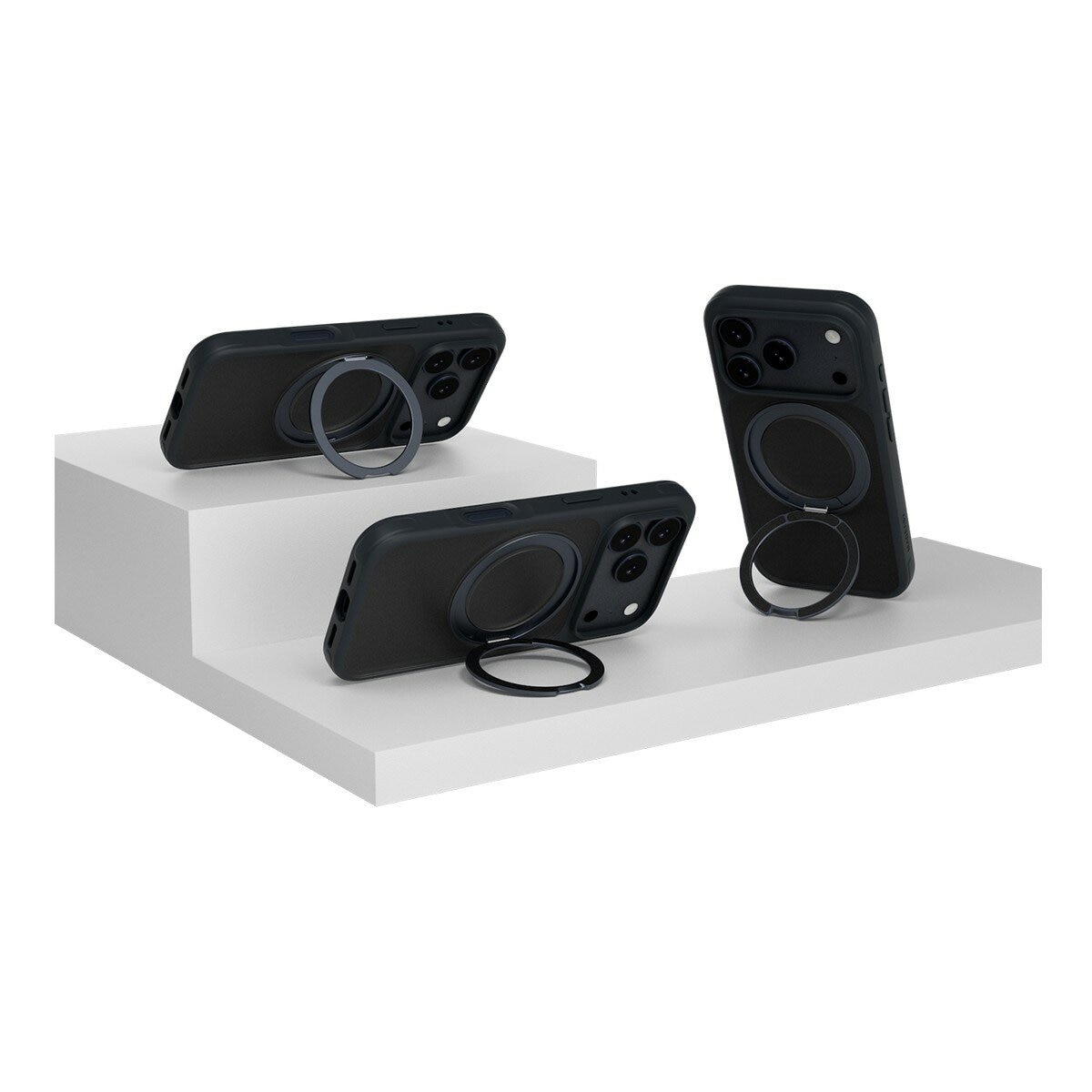 MAGEASY MagStand 360 M 磁吸旋轉支架防摔手機殼 iPhone 17 Pro(午夜) + 鏡頭保護貼Lenz(白色) + Vetro 9H 鋼化玻璃保護膜