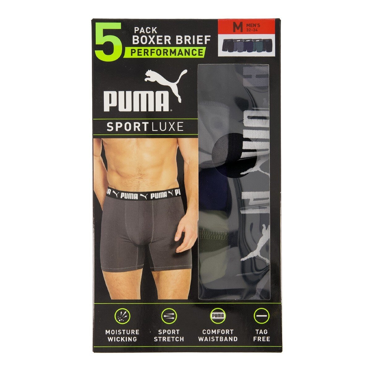 Puma 男平口內褲五入組 M號 綠色組合