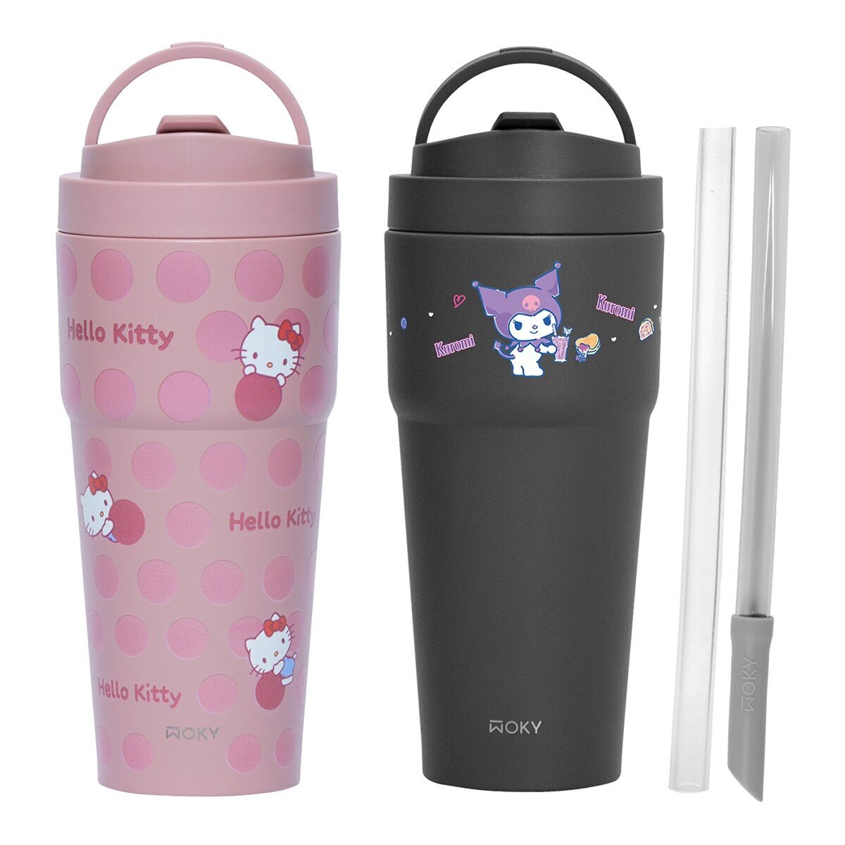 WOKY 沃廚 X 三麗鷗 渾圓杯鈦陶瓷保冷保溫杯 770毫升 X 2件組 Hello Kitty 恆星之緣 + 酷洛米 甜心