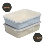 SWANZ 天鵝瓷 不沾石墨烯保鮮盒 800毫升 + 1100毫升 含蓋4件組 藍 + 米白