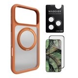 MAGEASY MagStand 360 M 磁吸旋轉支架防摔手機殼 iPhone 17 Pro Max(珊瑚) + 鏡頭保護貼Lenz 鈦合金(午夜鈦) + Vetro 9H 鋼化玻璃保護膜