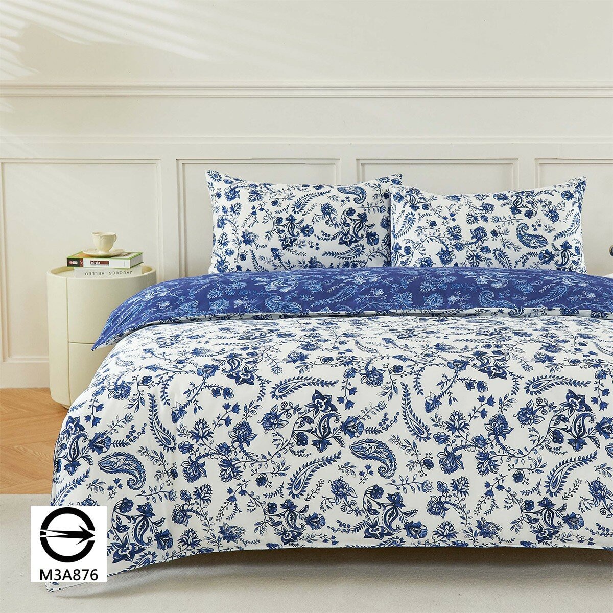 HOYACASA 300織純棉雙人加大床包兩用被套四件組 182公分 X 190公分 藍雨