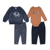 Pekkle 嬰兒秋冬服飾四件套組 大象 18M