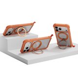 MAGEASY Odyssey Stand M 超軍規防摔磁吸支架手機殼 iPhone 17 Pro Max(珊瑚) + 鏡頭保護貼Lenz(白色) + Vetro 9H 鋼化玻璃保護膜