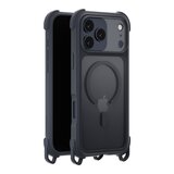MAGEASY Odyssey Strap M 超軍規防摔掛繩手機殼 iPhone 17 Pro Max(皮革午夜/沉穩黑) + 鏡頭保護貼Lenz(白色) + Vetro 9H 鋼化玻璃保護膜