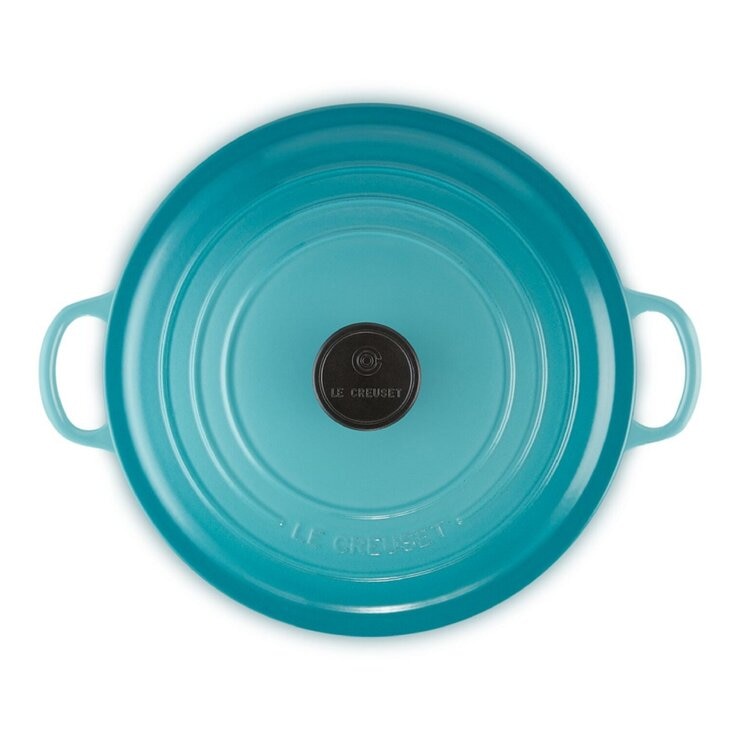 Le Creuset 雙耳圓形鑄鐵鍋 含電木頭鍋蓋 26公分 加勒比藍