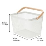 鐵網置物收納籃 木頭手把 2件組 白