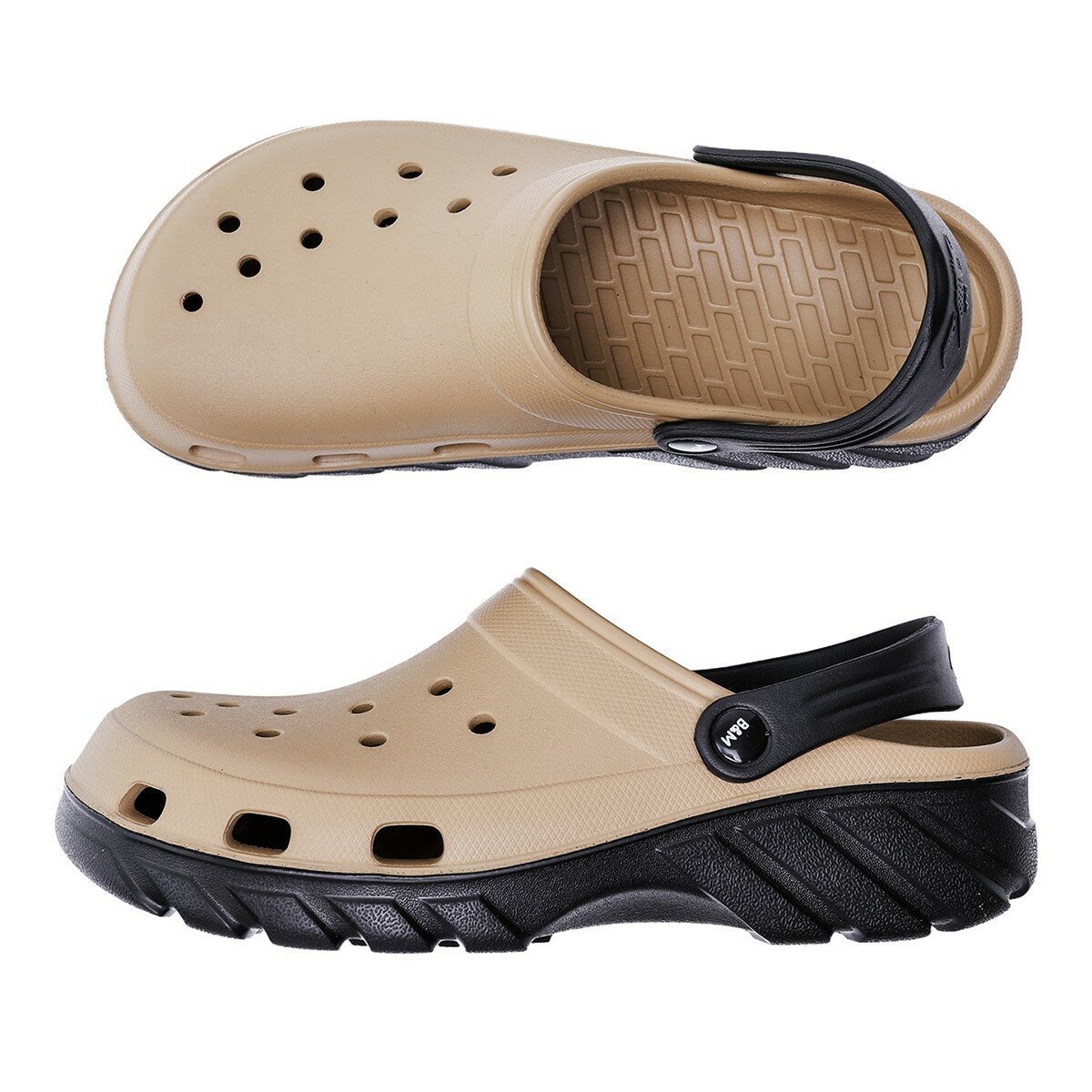 母子鱷魚 水陸雙色洞洞鞋 卡其+黑底