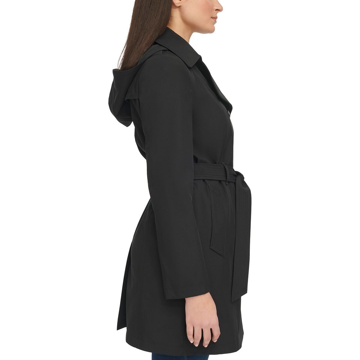 Calvin Klein 女長版風衣外套 黑