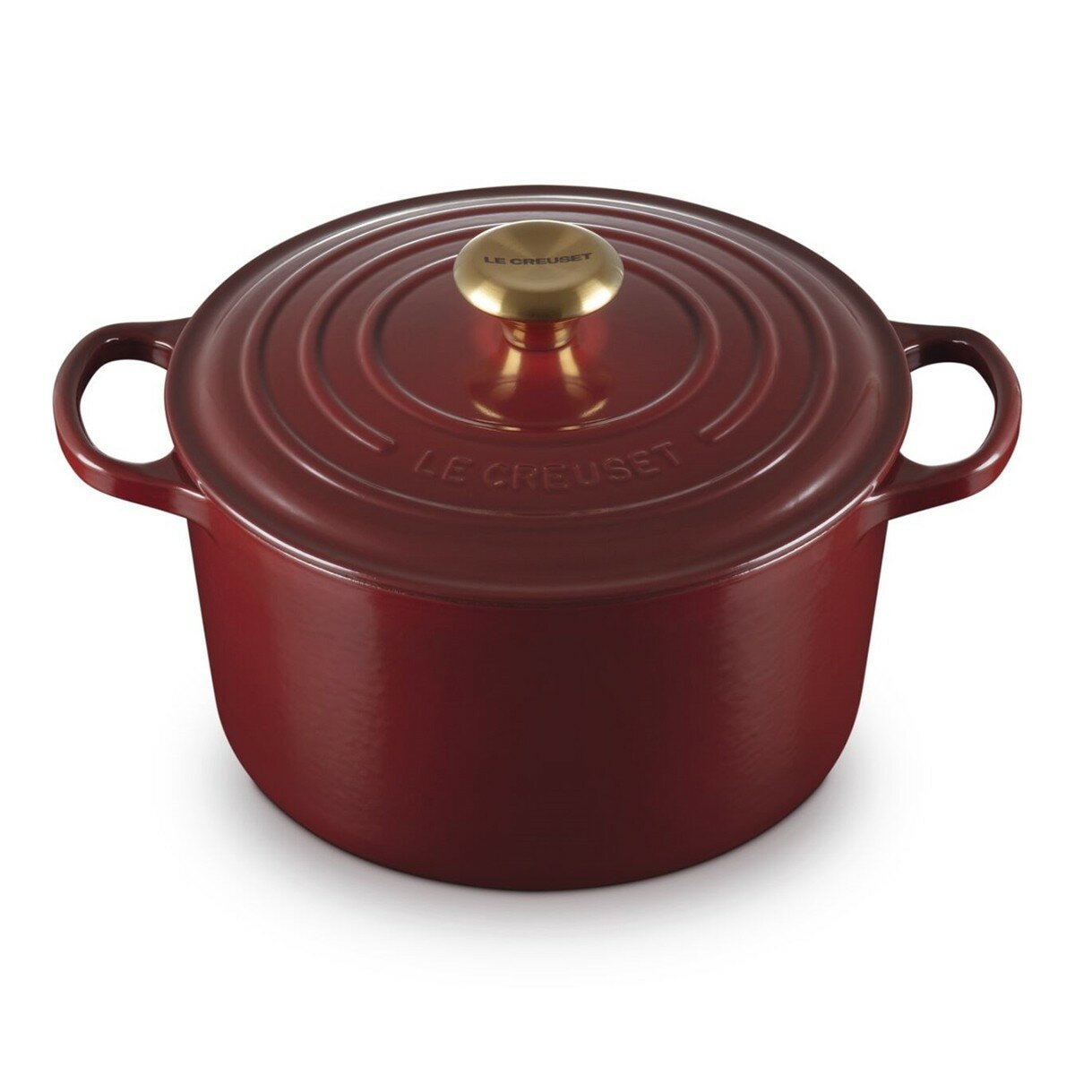 Le Creuset 雙耳圓形鑄鐵深圓鍋 含鋼頭鍋蓋 24公分 醇酒紅