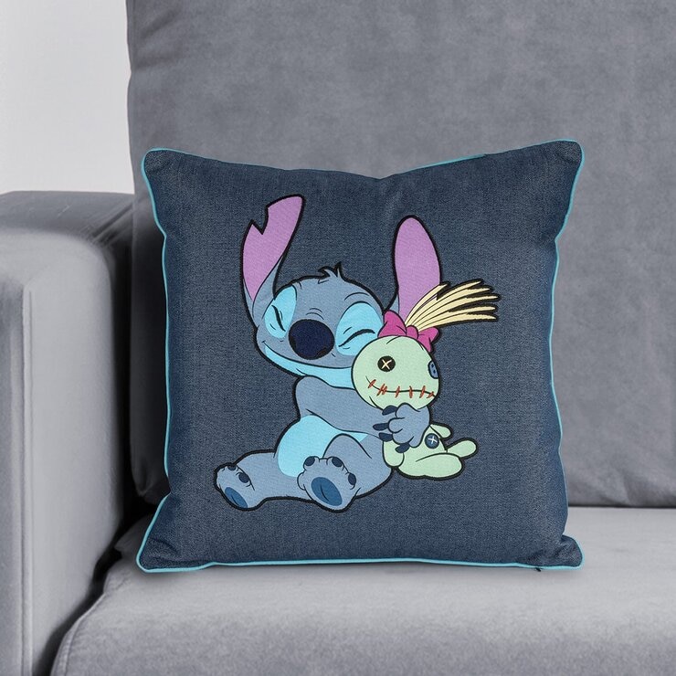 卡通丹寧方形抱枕 45公分 X 45公分 史迪奇