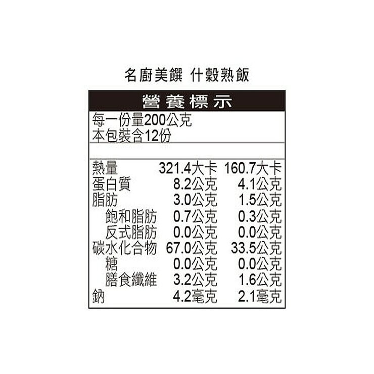 名廚美饌 冷凍什穀熟飯 200公克 X 12包 X 2盒