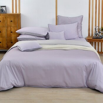 La Belle 雙人特大 300織天絲棉素色 被套床包四件組滾邊款 紫
