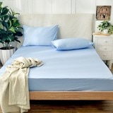 La Belle 雙人加大 200織純棉素色床包枕套 3件組 180公分 X 186公分 藍