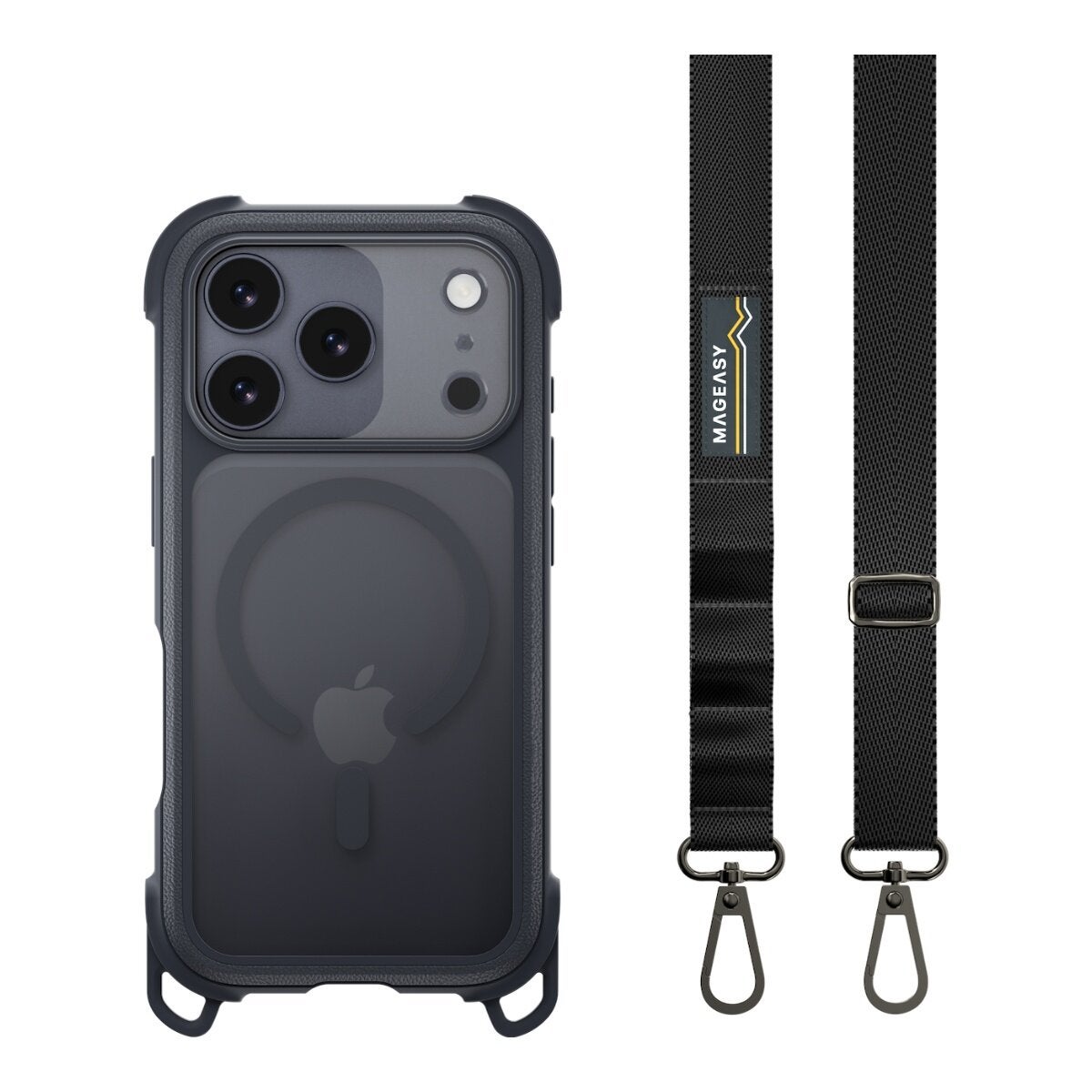 MAGEASY Odyssey Strap M 超軍規防摔掛繩手機殼 iPhone 17 Pro(皮革午夜/沉穩黑) + 鏡頭保護貼Lenz 鈦合金(午夜鈦) + Vetro 9H 鋼化玻璃保護膜 MAGEASY Odyssey Strap M 超軍規防摔掛繩手機殼 iPhone 17 Pro(皮革午夜/沉穩黑) + 鏡頭保護貼Lenz 鈦合金(午夜鈦) + Vetro 9H 鋼化玻璃保護膜