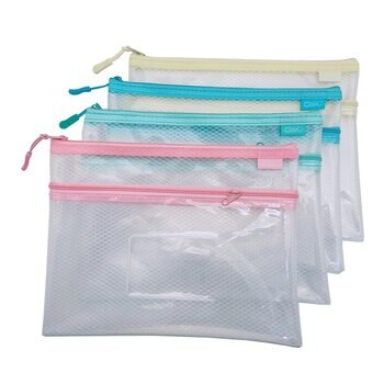 Cox三燕 EVA A4環保雙層網格+透明收納拉鍊袋(附名片袋)12入 藍+黃+綠+粉紅