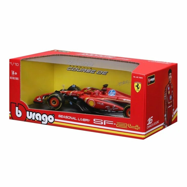 Bburago 1:18 賽車模型 Ferrari SF-24 (#16 Charles Leclerc) 標準塗裝 消光紅 / 14歲以上