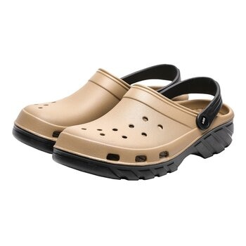 母子鱷魚 水陸雙色洞洞鞋 卡其+黑底