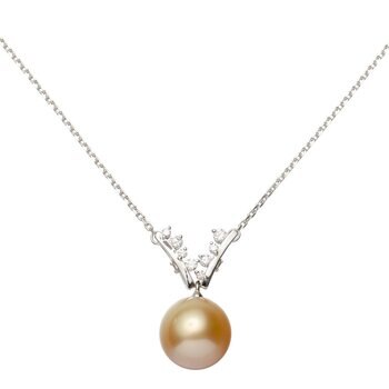Tokyo Pearl 0.17克拉鑽石 10.0公厘 - 11.0公厘18K白K金 南海金珍珠項鍊