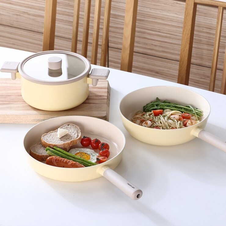 Neoflam 陶瓷不沾塗層鍋具 含玻璃上蓋 4件組 黃