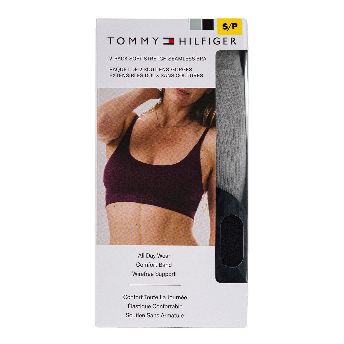 Tommy Hilfiger Bra na Walang Underwire para sa Babae, 2 piraso, S, Itim + Abo