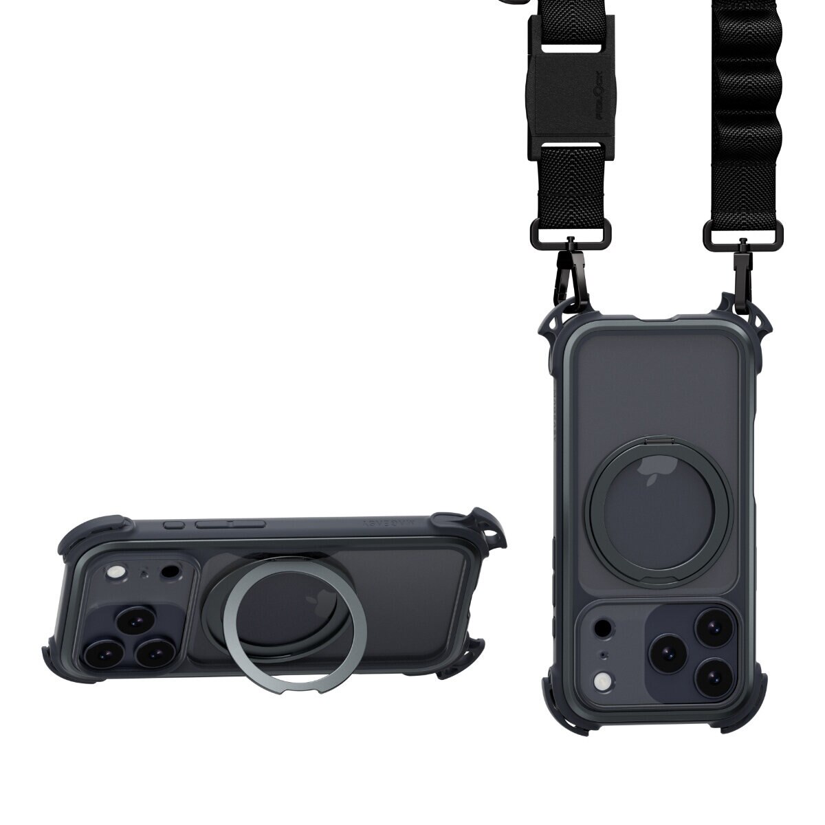 MAGEASY Odyssey Ultra M 終極防摔磁吸支架掛繩手機殼 iPhone 17 Pro(午夜/黑色) + 鏡頭保護貼Lenz(午夜) + Vetro 9H 鋼化玻璃保護膜