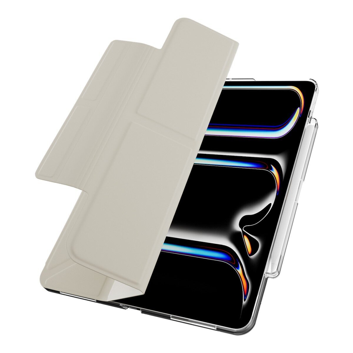 MAGEASY Facet 全方位支架透明背蓋保護套 (筆槽款) 適用於 2024 iPad Pro 13吋 星光白