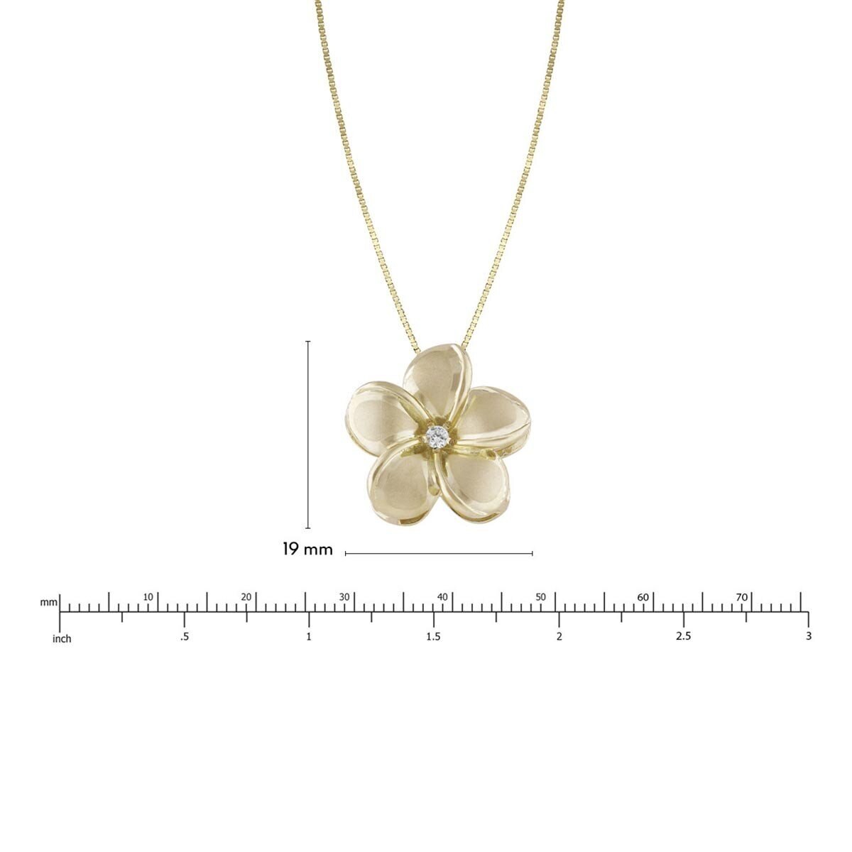 Honolulu Jewelry 0.05克拉 14K黃K金 雞蛋花造型鑽石項鍊 18英吋 3.2公克