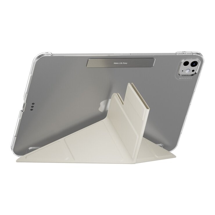 MAGEASY Facet 全方位支架透明背蓋保護套 2024 iPad Pro 11吋 星光白