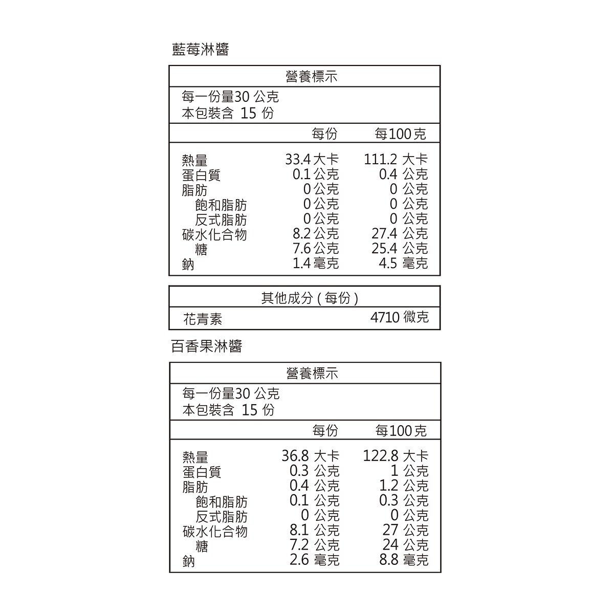 純在 藍莓 & 百香淋醬 30公克 X 30入