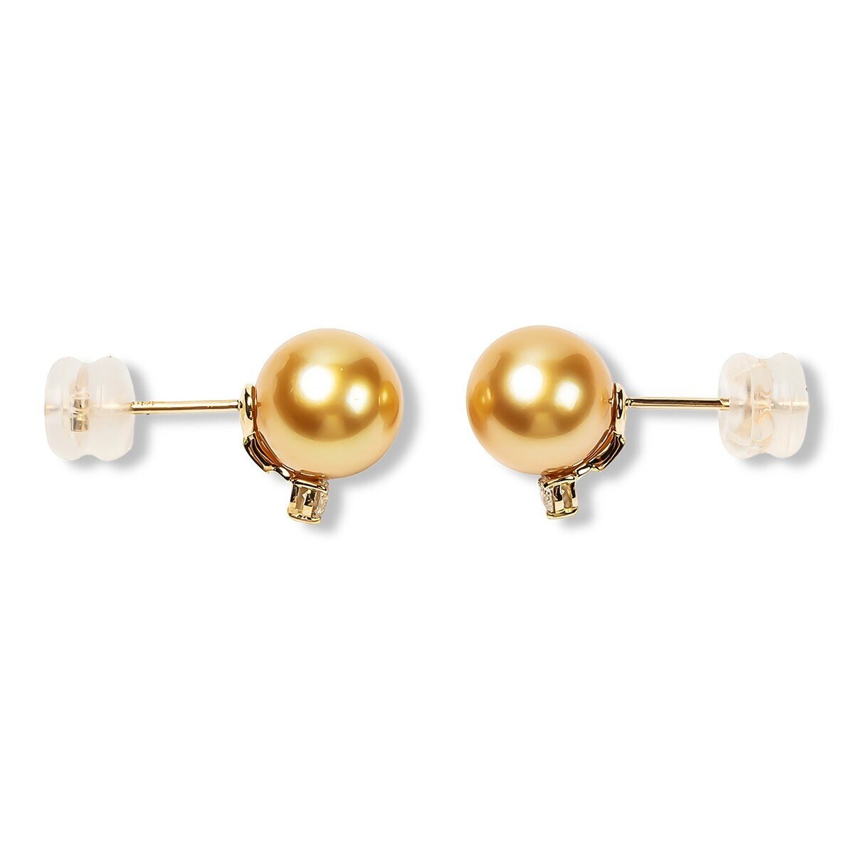 Tokyo Pearl 18K黃K金 9.0公釐 - 10公釐 南海金珍珠鑽石耳環